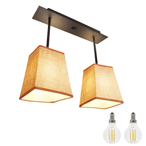 Facon Decorative Fabric RV Light Fixture with On&Off Switch, LED Pendent Dining-Room Lamp with 2 LED Lights, Oil Rubbed Bronze Finished, 12V DC Interior Light for RV Motorhome Camper Trailer