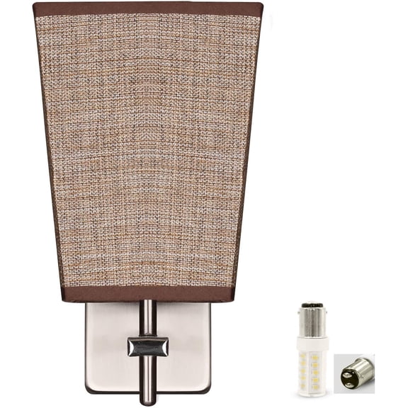 Facon LED RV Fabric Light Fixture with Flared Wall Sconce Shade, Wall Mount LED Decor Lamp Bedside Reading Light with Switch, 12V DC Interior Light for RV Motorhome Camper Trailer, Brushed Nickel