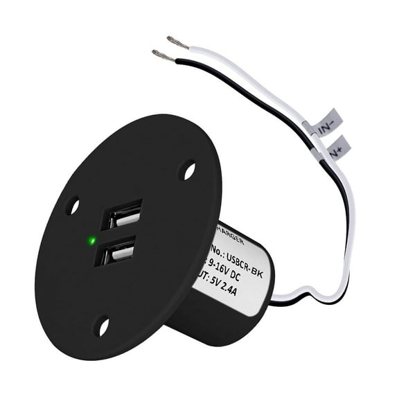 Facon RV USB Charger Socket Power, High Speed Charging 5V / 2.4A Dual USB Outlet, Recessed Mount with Green Indicator Light, USB Outlet for RV Trailer Camper Boat Marine Motorhome (Black)