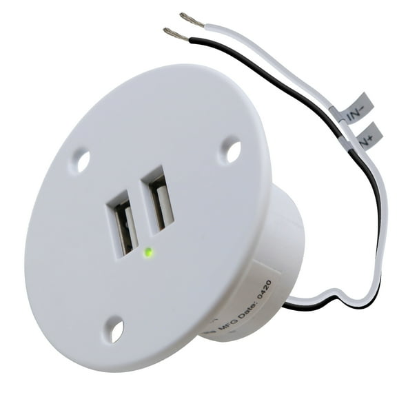 Facon RV USB Charger Socket Power, High Speed Charging 5V / 2.4A Dual USB Outlet, Recessed Mount with Green Indicator Light, USB Outlet for RV Trailer Camper Boat Marine Motorhome (White)