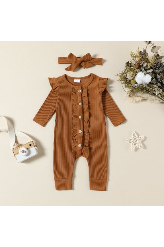 Baby winter jumpsuit Toddler Baby Girls Long Sleeve Solid Color Color T-Shirt Round Neck Jumpsuit Romper