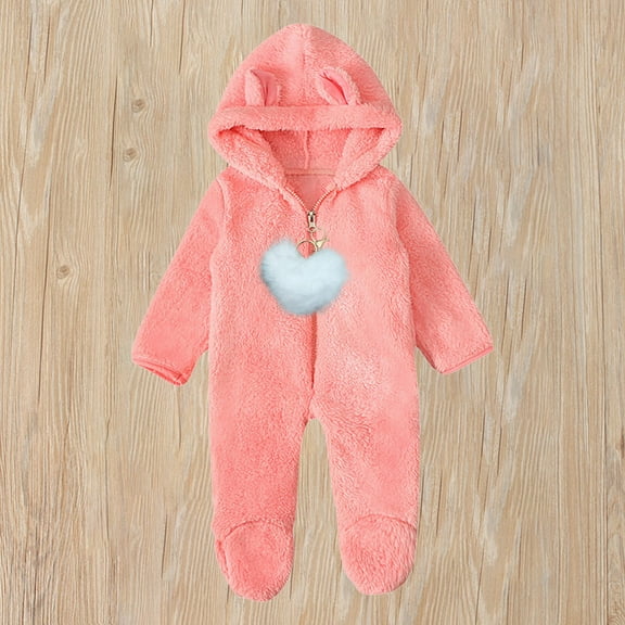 Facrlt Baby winter jumpsuit Toddler Kids Boys And Girls Solid Color Long Sleeve Heart Pendant Hooded Romper Jumpsuits Suit