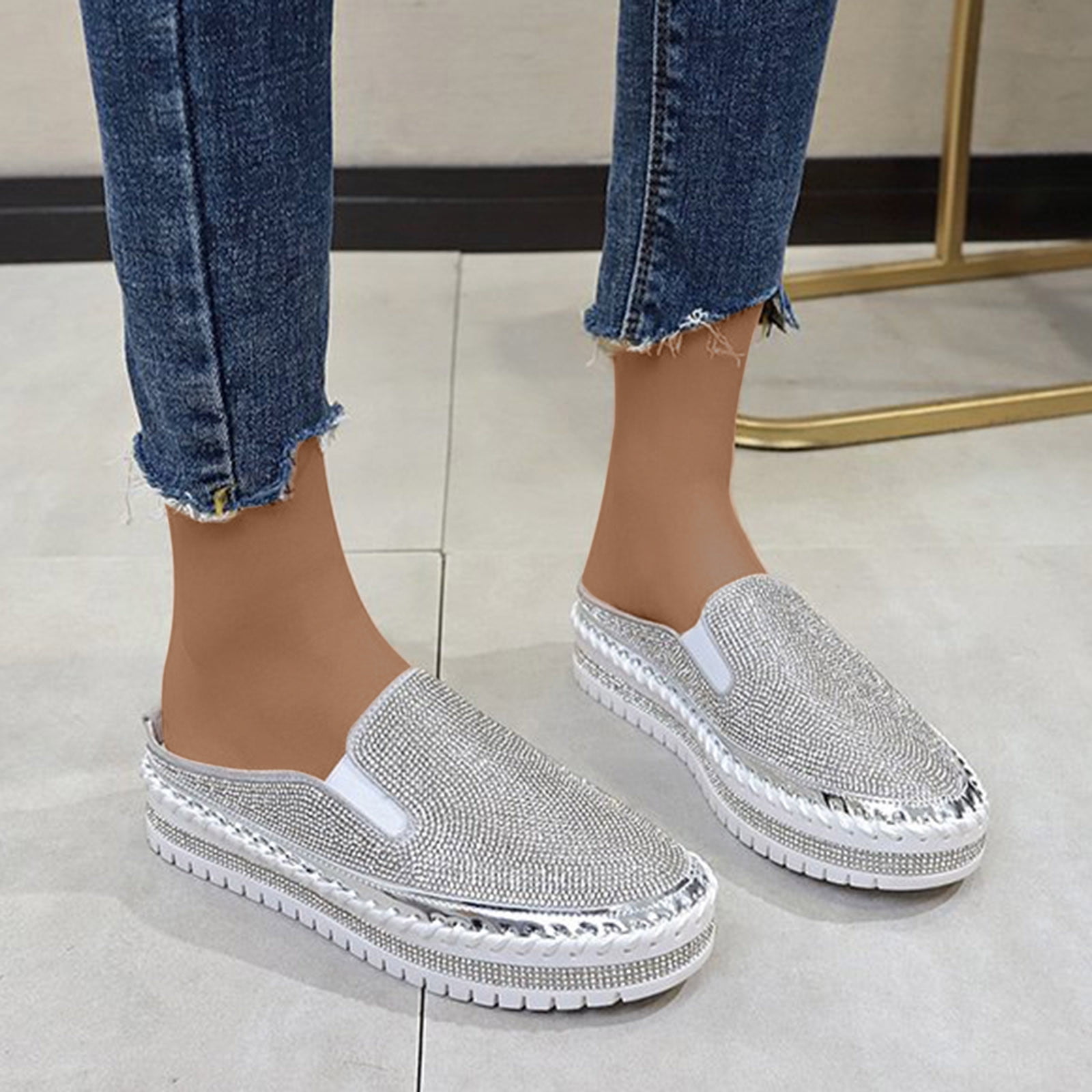 FENDI THICK SOLE 6 CM SEQUIN SLIPPER SILVER main image 1