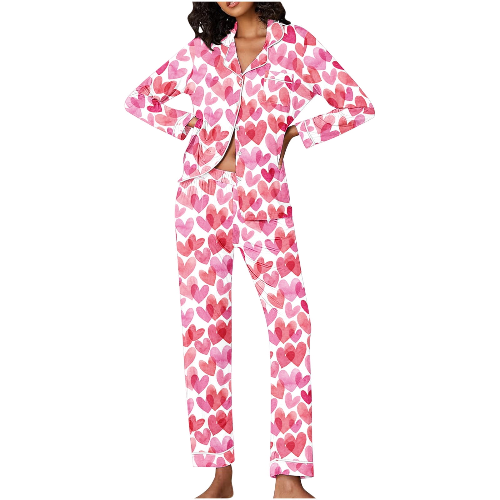 Facrlt Women's Valentine's Day Pajama Hearts Print Long Sleeve