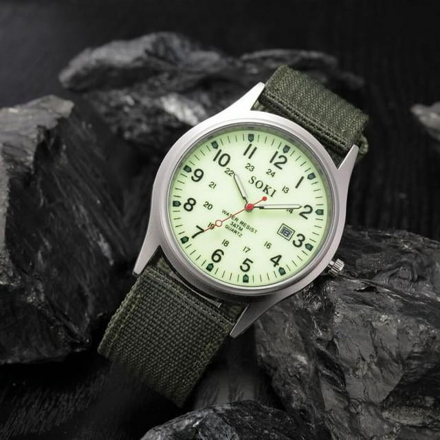 Facrlt Wrist Watch Army men's Date Canvas Band Stainless Steel Sport ...