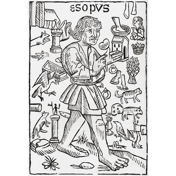 Facsimile of The Frontispiece to Caxtons Fables of Aesop From The Book Short History of The English People by J.R. Green Published London 1893 Poster Print, 24 x 34 - Large