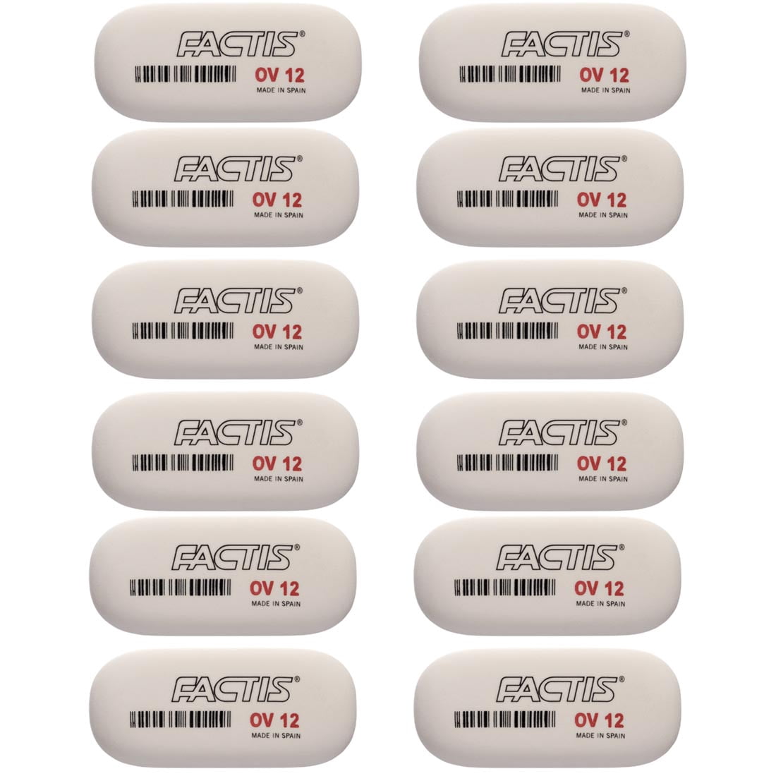 General's Factis Oval White Soft Erasers 12-Count Package