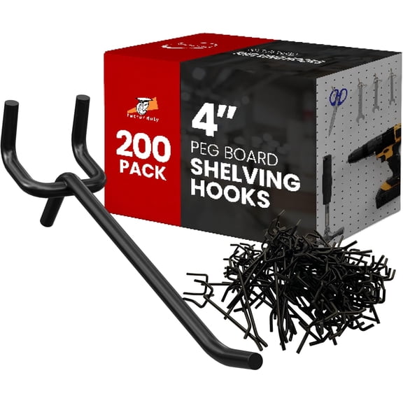 FactorDuty 200 Pack 4 inch Length Steel Black PEG Board Pegboard Shelving Hooks Wholesale Lot 20 lbs PEG Hooks Organizer Tools for Craft Storage, Garage, Kitchen, Tools and More