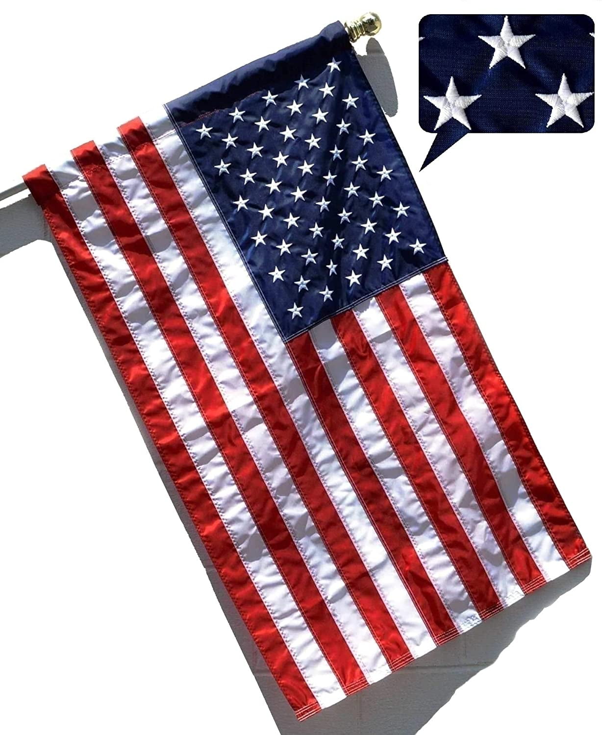 Factory - 3x5 FT Flag (Pole Sleeve) (Embroidered Stars, Sewn Stripes) Outdoor SolarMax Nylon Flag - 100% Made in America (3x5 FT)