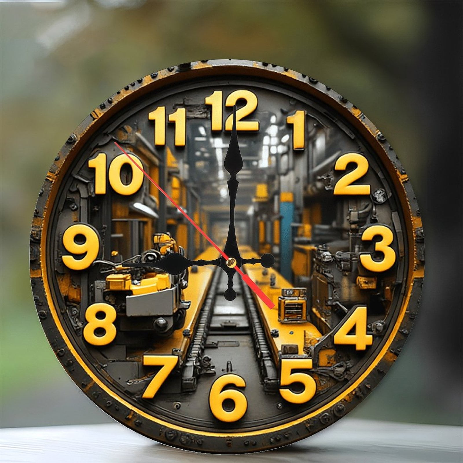 Factory Clock Industrial Wall Clock Yellow Numbers 10-Inch Silent ...
