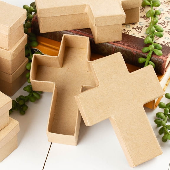 Factory Direct Craft Paper Mache Cross Boxes, Set of 12, 5 Inch Religious Craft Boxes