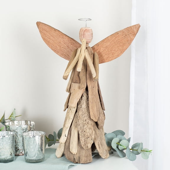 Factory Direct Craft 13" Natural Driftwood Angel with Trumpet Coastal Accent