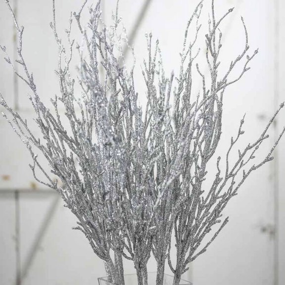 Factory Direct Craft 22 Artificial Silver Glittered Twig Plant Branches (12 Count)