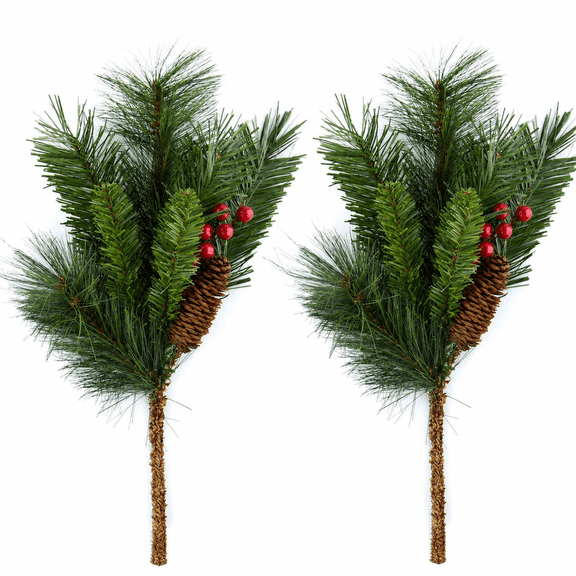 Factory Direct Craft 26" Artificial Pine Sprays, Set of 2, Faux Evergreen Picks with Pinecones & Red Berries for Christmas Wreaths, Centerpieces & Holiday Dcor