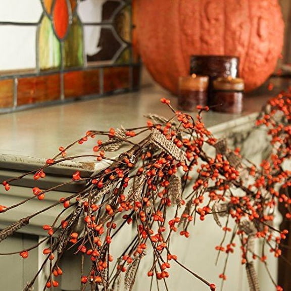Factory Direct Craft 57" Autumn Pip Berry & Burlap Garland, Rustic Fall Garland for Mantels, Thanksgiving, Farmhouse & Harvest Décor