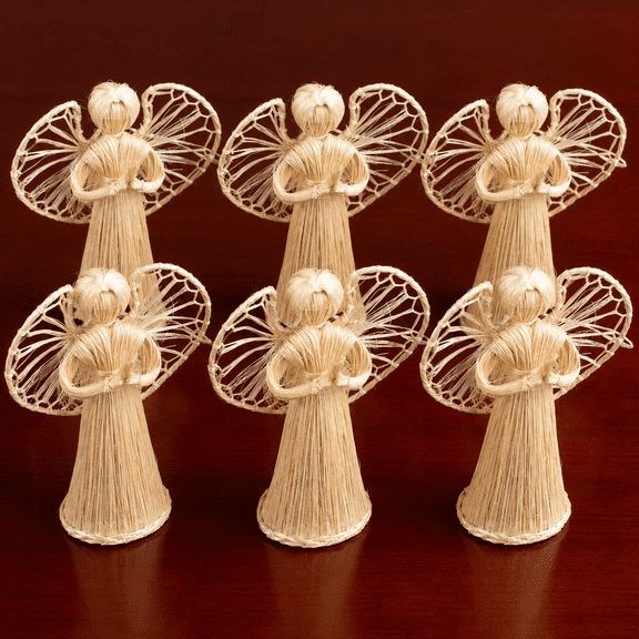 Factory Direct Craft Abaca Straw Cone Angel Dolls, Set of 6, 4 Inch Natural Christmas Angel Decorations