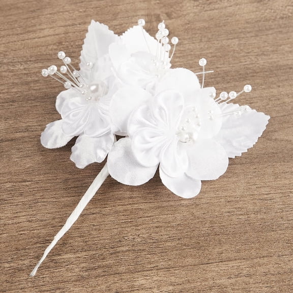 Factory Direct Craft Artificial White Satin Flowers with Pearls, Set of 24, 4.5 Inch Wedding Craft Flowers