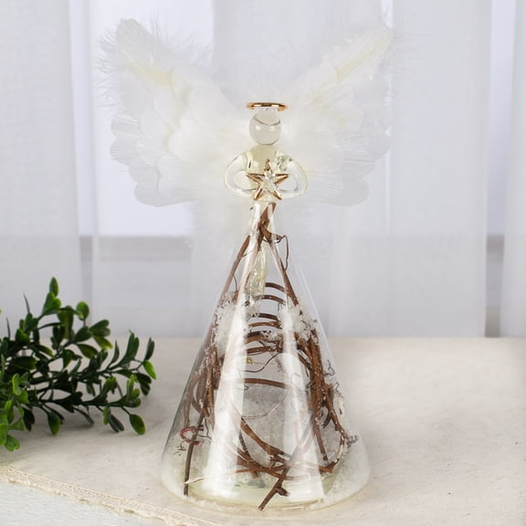 Factory Direct Craft Battery Operated Light Up Glass Angel with Snowy Twigs