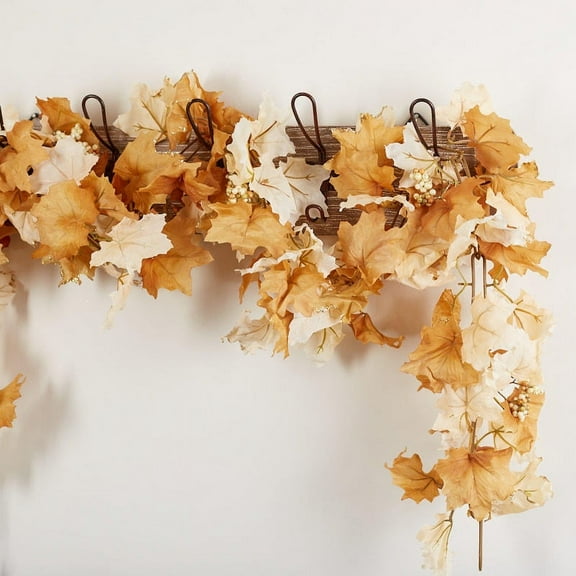 Factory Direct Craft Cream and Brown Artificial Maple Leaf Garland: Add a Touch of Fall Elegance to Your Home