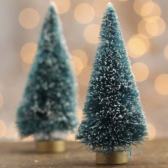Factory Direct Craft Frosted Green Bottle Brush Trees, Pack of 2, 4 Inch Mini Christmas Trees