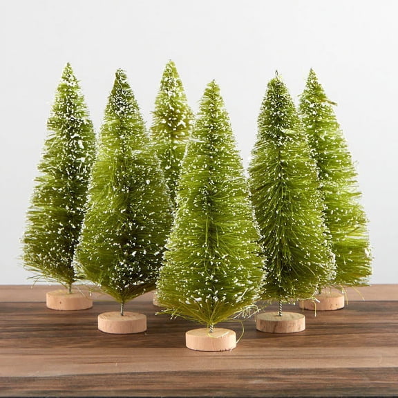 Factory Direct Craft 5" Frosted Light Green Bottle Brush Trees (Pack of 6 pieces)