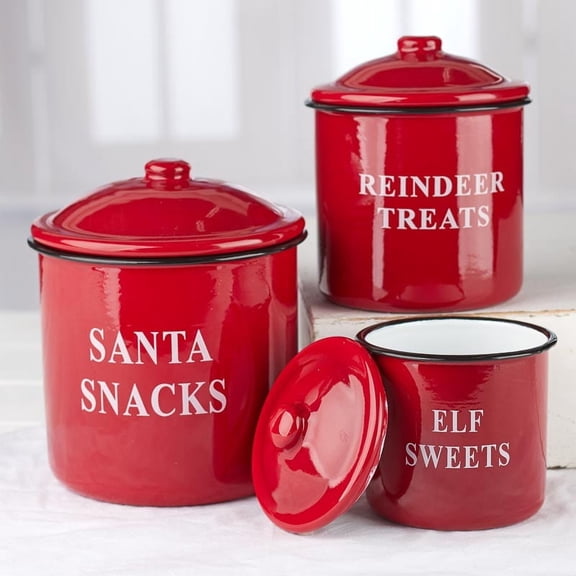 Factory Direct Craft Christmas Snack Enamelware Canister Set, Set of 3 Metal Holiday Storage Containers for Cookies, Candy & Kitchen Dcor