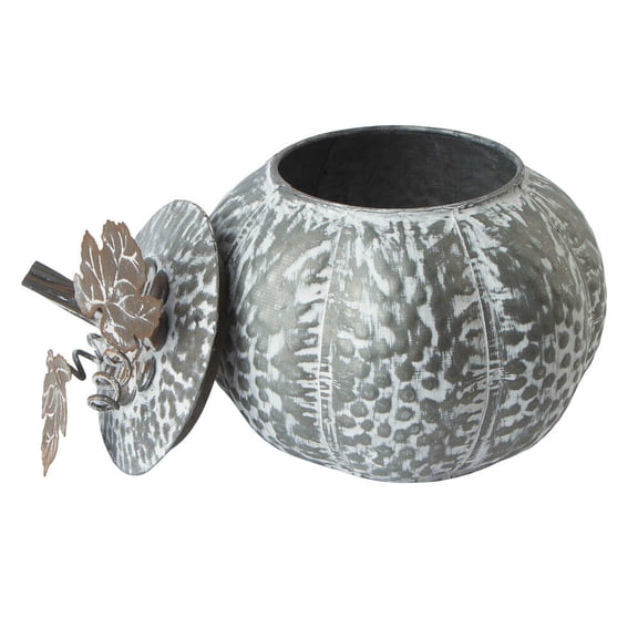 Factory Direct Craft Gray Zinc Metal Pumpkin with Lid, 9 x 7-1/2 Inches
