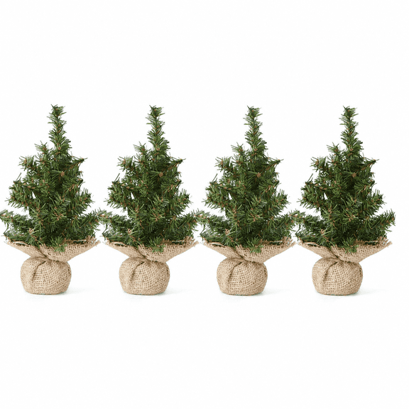 Factory Direct Craft Group of 4 Artificial 8" Pine Christmas Trees with Burlap