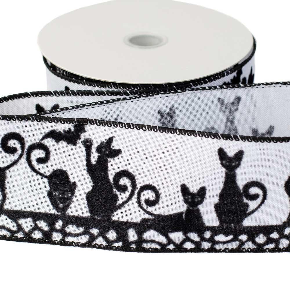 Factory Direct Craft Halloween Black Cats and Bats Wired Ribbon: Festive and Spooky Décor for Your Home