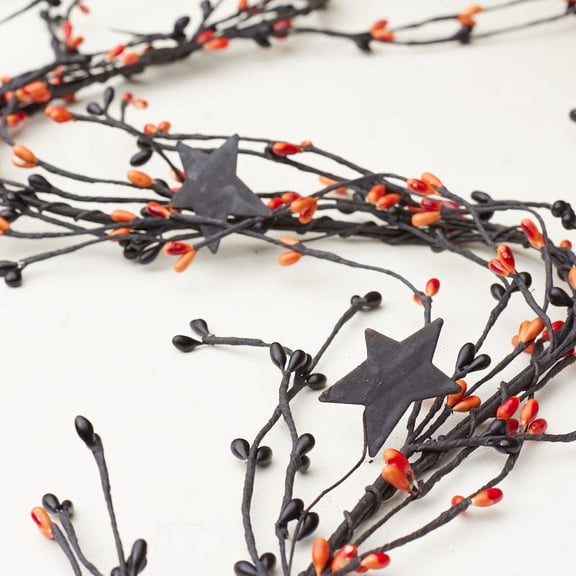 Factory Direct Craft Halloween Black Tin Stars and Pip Berry Garland - Spooky and Festive Dcor