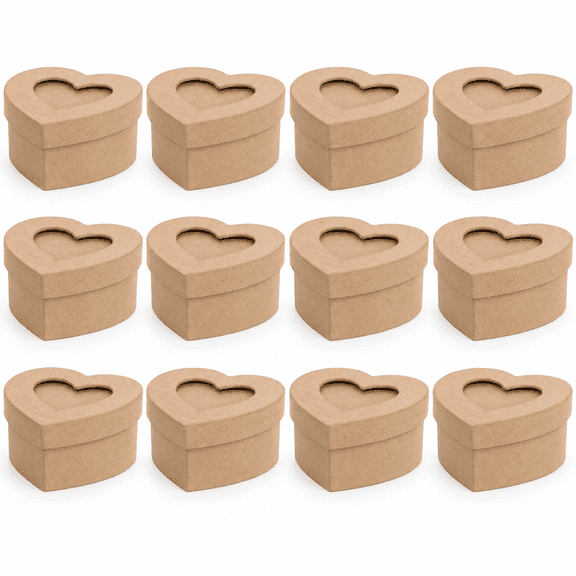 Factory Direct Craft Heart Paper Mache Photo Boxes, 3 x 3 x 1-1/2 inch, Set of 12