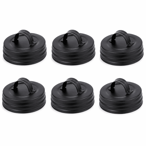 Factory Direct Craft Matte Black Mason Jar Lids with Handles, Set of 6, Standard Mouth Metal Jar Caps