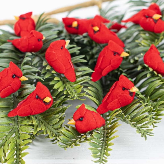 Factory Direct Craft Mini Red Cardinal Mushroom Birds, Pack of 24 Miniature Artificial Birds for Christmas Crafts, Wreaths, Ornaments & Fairy Gardens