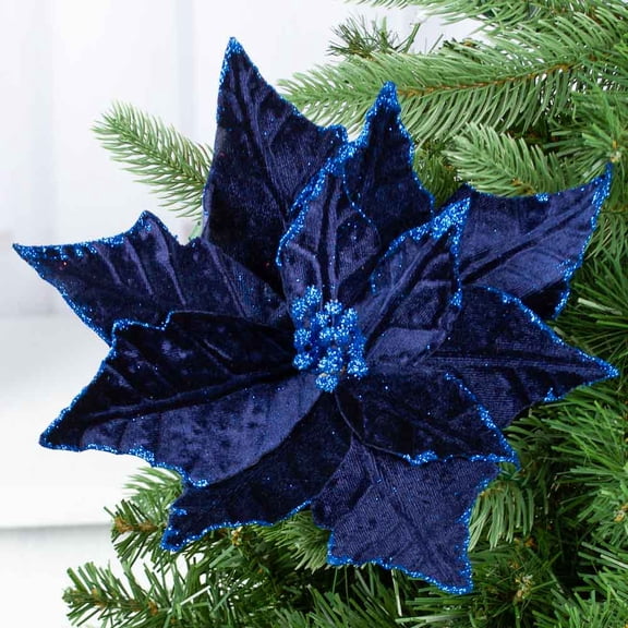 Factory Direct Craft Navy Blue Velveteen Poinsettia Stems, 12 Inches, Set of 4