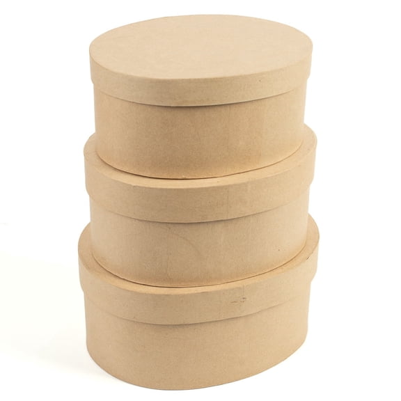 Factory Direct Craft Oval Paper Mache Box Set, Set of 3, Unfinished Nesting Craft Boxes