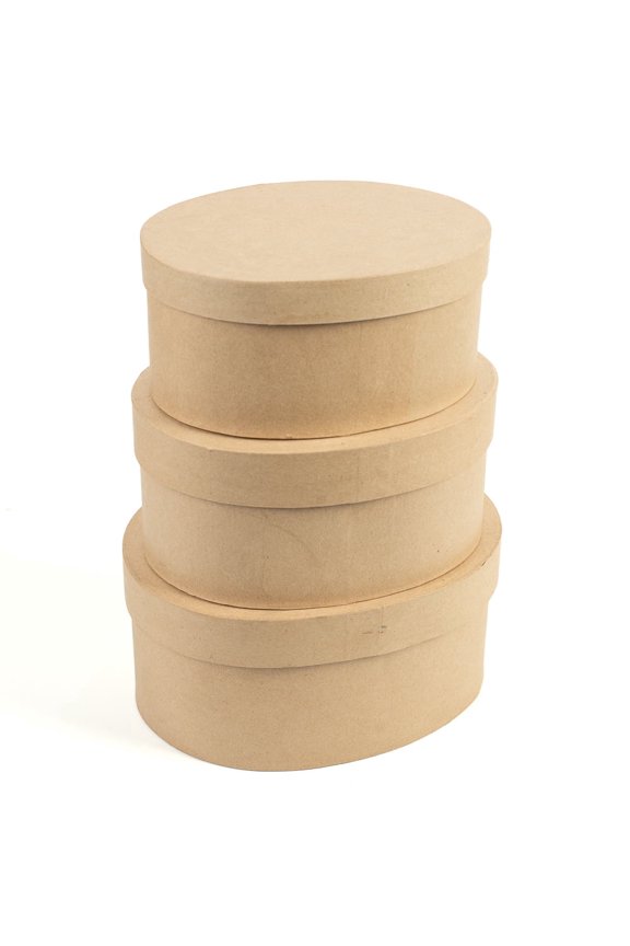 Oval Paper Mache Box Set, Set of 3, Unfinished Nesting Craft Boxes