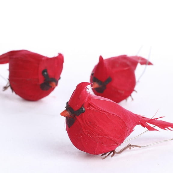 Factory Direct Craft Artificial Red Cardinal Birds with Clips, Pack of 12, 3 Inch Christmas Bird Ornaments