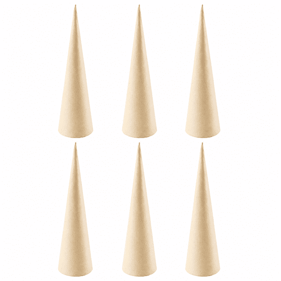 Factory Direct Craft Paper Mache Cones with Closed Bottoms, Set of 6, 10 Inch Craft Cones for Angels, Gnomes and Holiday Trees