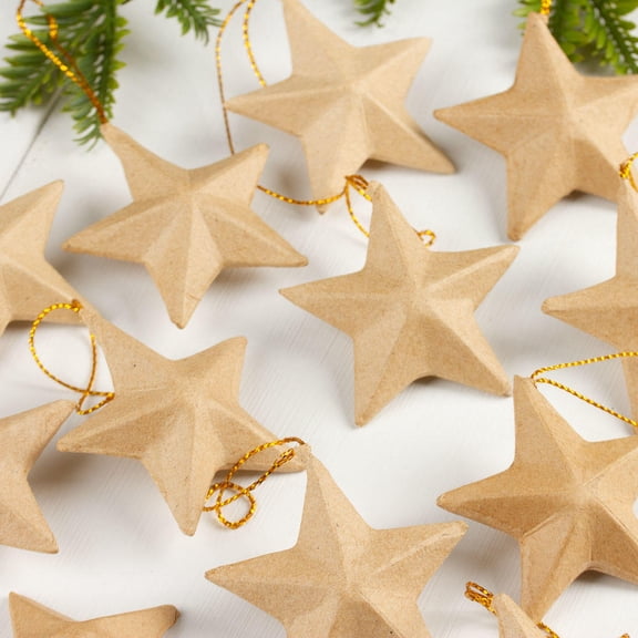 Factory Direct Craft Paper Mache Dimensional Star Ornaments, Set of 12, 2.25 Inch Craft Stars