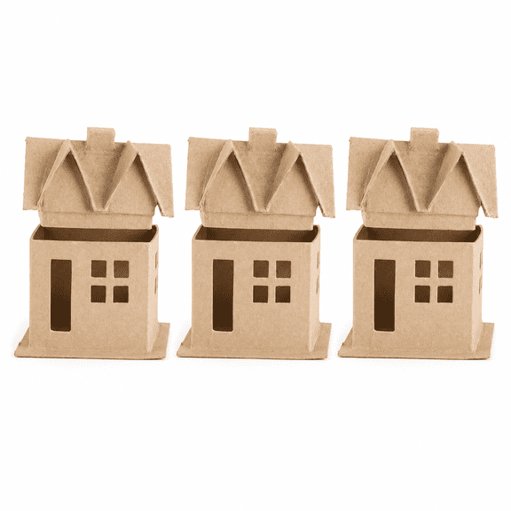 Factory Direct Craft Paper Mache House Boxes, Set of 3, 6 Inch Unfinished Craft Houses