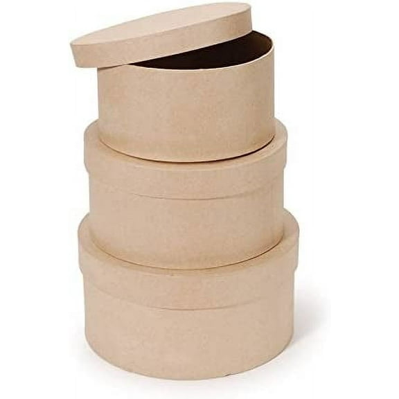 Factory Direct Craft Paper Mache Round Nested Box Set, Set of 3 Unfinished Round Craft Boxes with Lids for DIY Crafts, Gift Boxes & Home Dcor