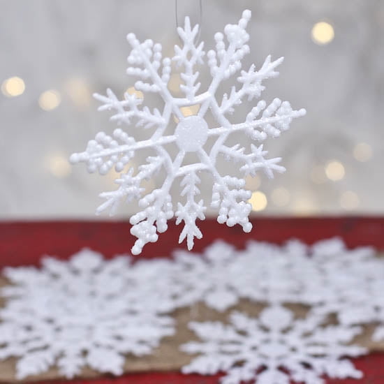 Factory Direct Craft Plastic White Glitter Snowflake Ornaments, 60 Count, 4"