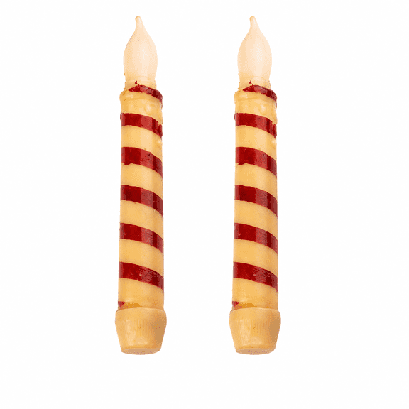Factory Direct Craft Primitive Red and White LED Battery-Operated Taper Candles, Set of 2, 6-1/2 Inch Flameless Candles