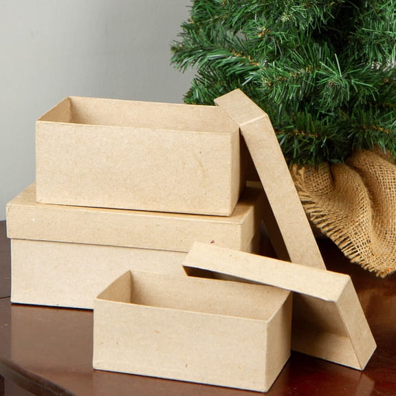 Factory Direct Craft Rectangle Paper Mache Box Sets, Set of 2, 6 Unfinished Nesting Craft Boxes