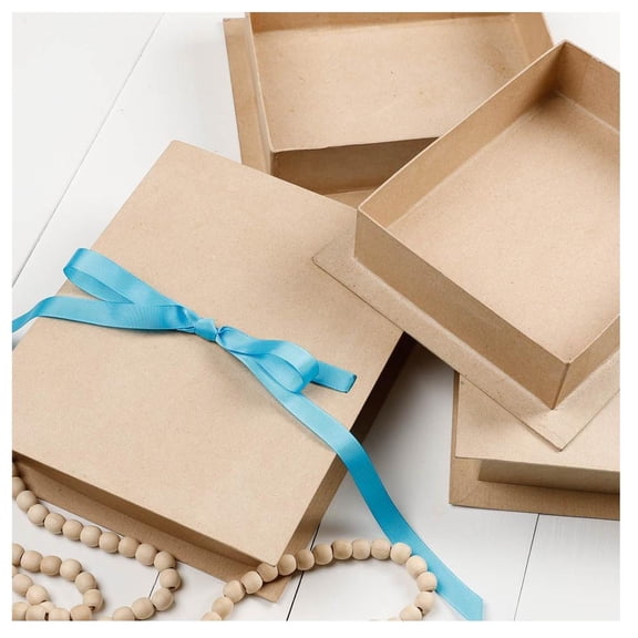Factory Direct Craft Rectangle Paper Mache Gift or Candy Boxes with Ribbon Slots, Set of 3, 10-3/4 Inch