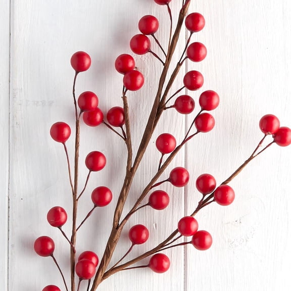 Factory Direct Craft Red Artificial Berry Stem 22 Inch, 12 Count for Floral Arrangements
