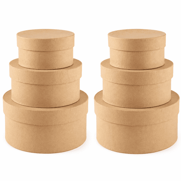 Factory Direct Craft Round Paper Mache Boxes with Lids, 3 Sizes, Set of 6