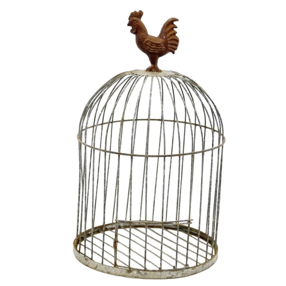 Factory Direct Craft Rusty Zinc Bird Cage with a Top Rooster