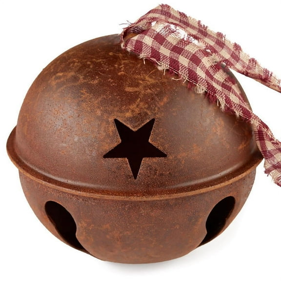 Factory Direct Craft Set of 3 Rusty Tin Christmas Jingle Bell Ornaments with Homespun Hanger (4 inch diameter & 6.4oz Product Weight)