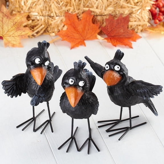 Factory Direct Craft 6" Standing Resin Crows Group of 3 for Halloween and Fall Decor
